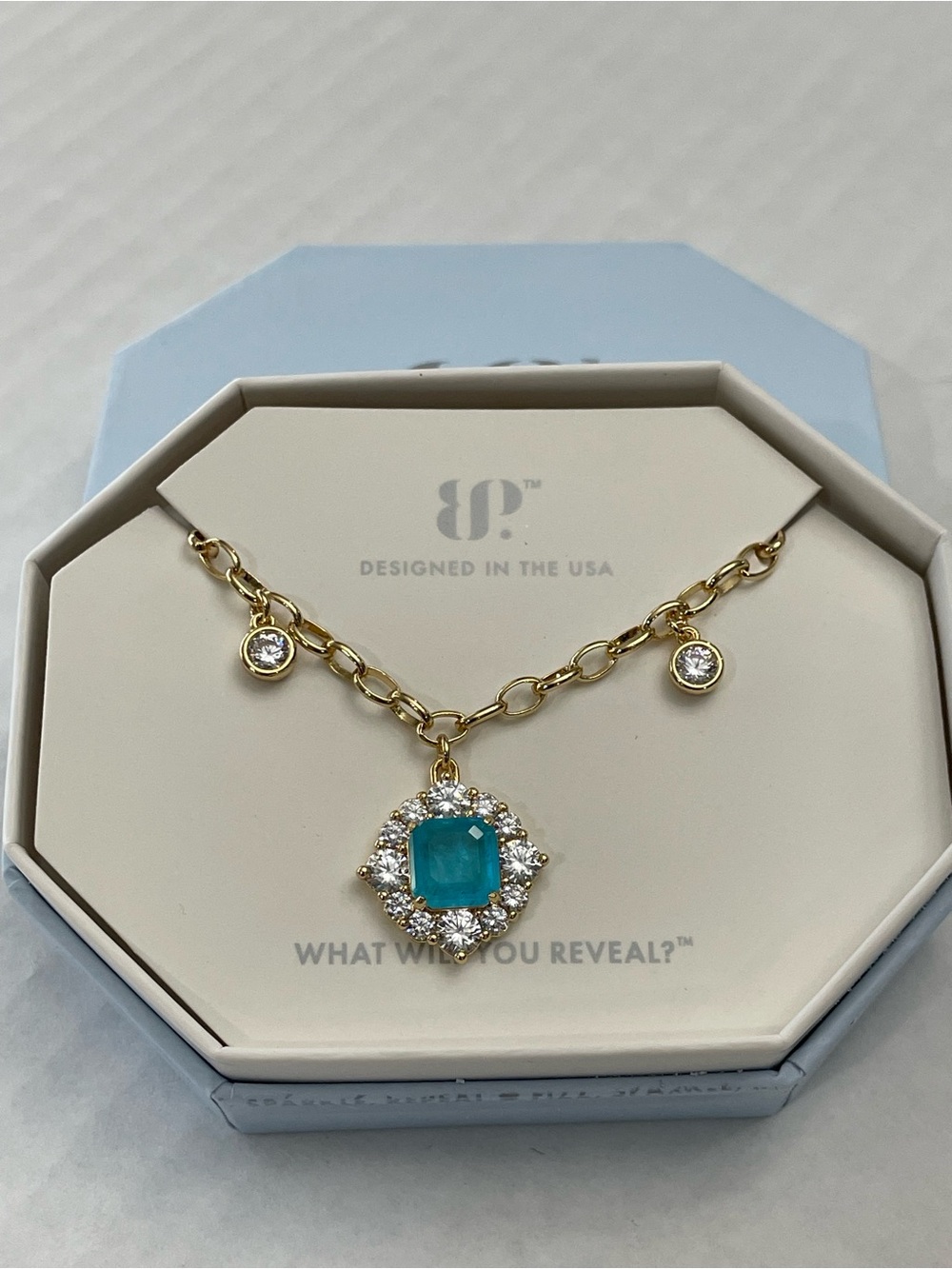 Bomb Party OG Necklace “Turning Heads Daily” Gold/Color Changing Stone, New